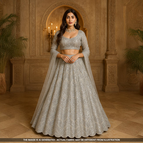 Cut Dana Sequins Embroidered Net Fabric-F5063